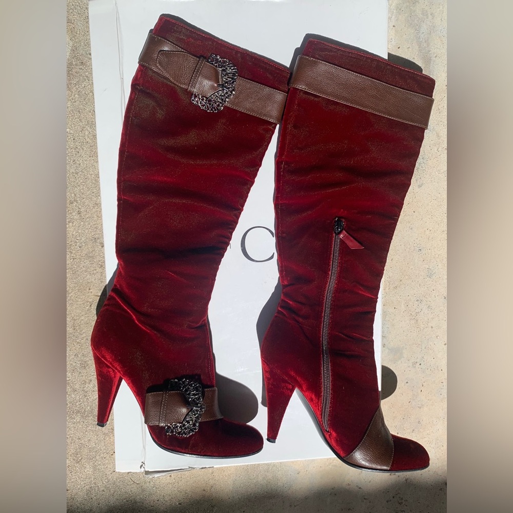 Beauty Velvet Red Casadei Buckle High Boots Originally $850 Sexy 36 6 Italy